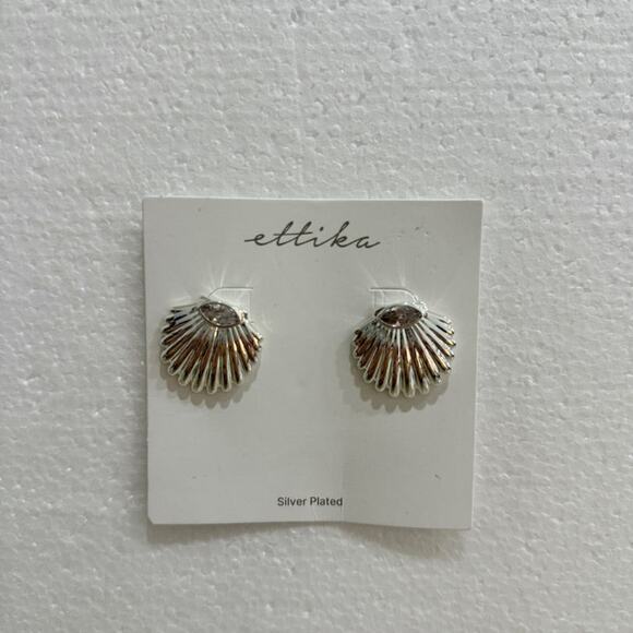 NWT Ettika Santorini Shell Silver Plated Studs Earrings Silver Plated Statement - Picture 3 of 5